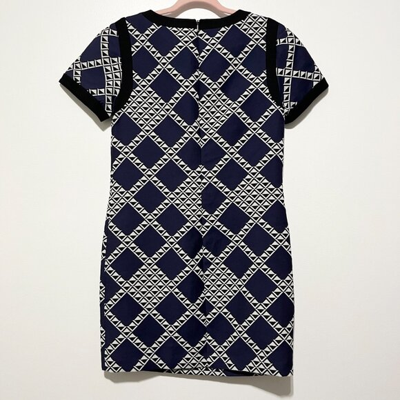 Trina Turk Womens Geometric Trish Dress Size 6 Navy Blue Artsy Office Statement - Picture 2 of 6